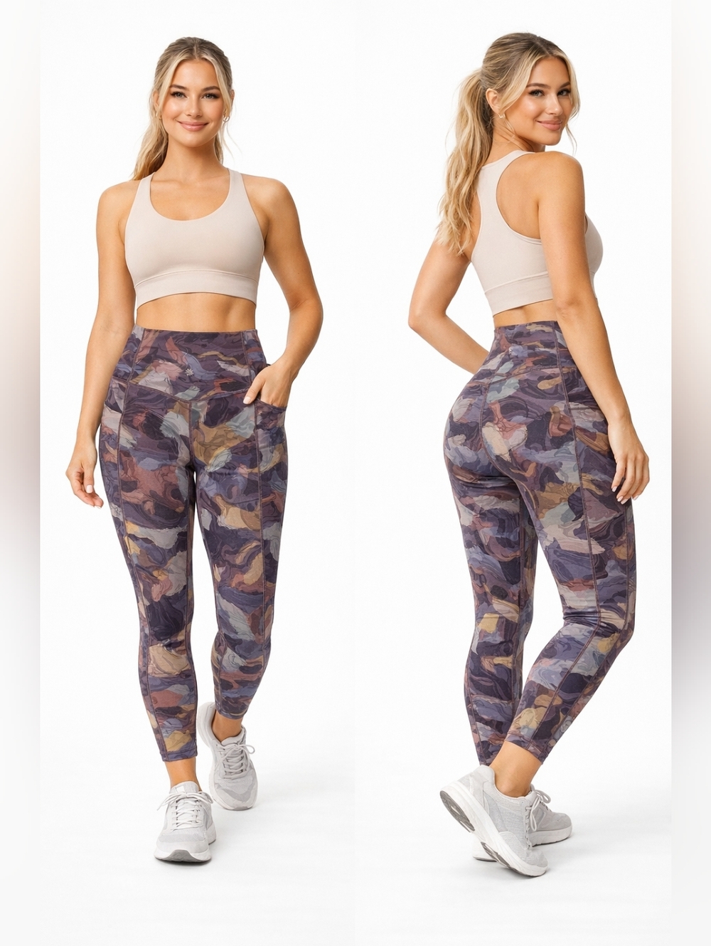 ATHLETA Salutation Stash Leggings Womens Medium Petite Purple Brown Athluxury